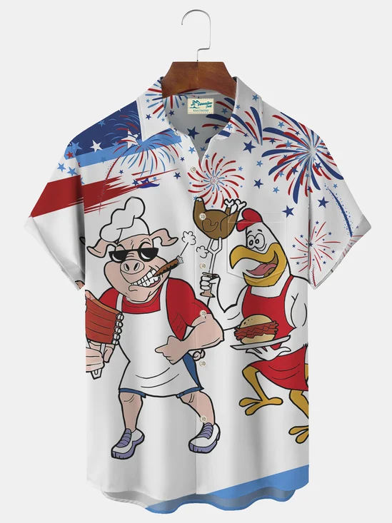 Royaura American Flag Independence Day 4th July Print Beach Men's Hawaiian Oversized Shirt With Pocket