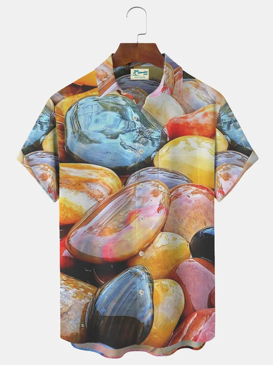 Royaura Colorful Stones Print Beach Men's Hawaiian Oversized Shirt With Pocket