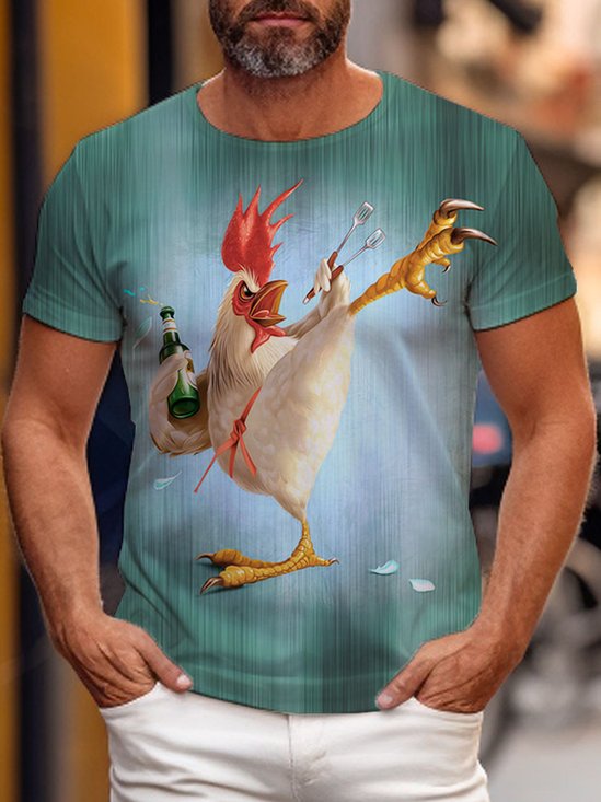 Royaura Kung Fu Chicken Retro Green Gradient Print Men's Short Sleeve T-Shirt