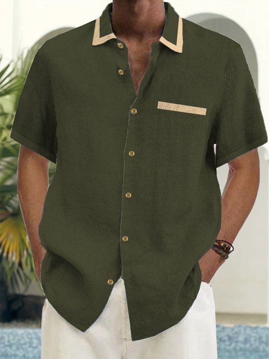 Royaura Vintage Bowling Basic Casual Print Beach Men's Hawaiian Oversized Shirt With Pocket