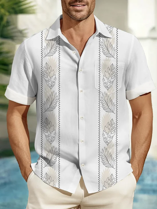 Royaura Vintage Bowling Plant Print Beach Men's Hawaiian Oversized Shirt With Pocket