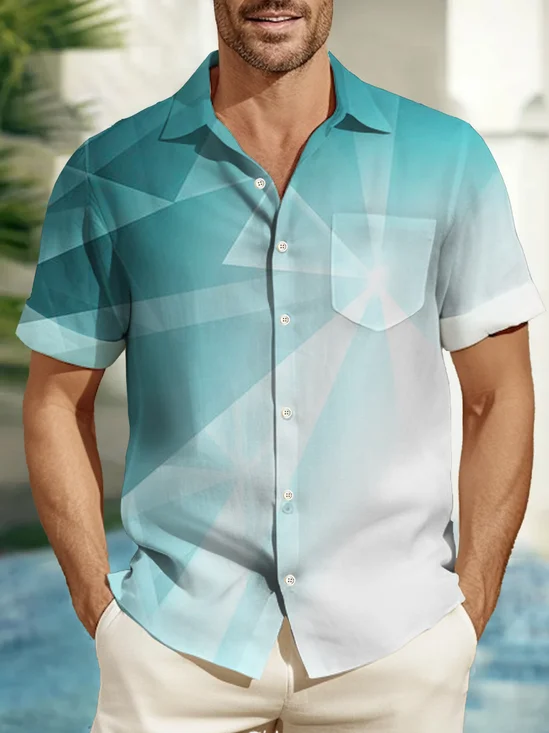 Royaura Art Gradient Aurora Print Beach Men's Hawaiian Oversized Pocket Shirt