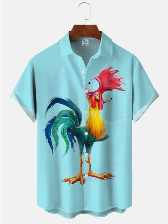 Royaura Blue Cock Printing Comfortable-Blend Casual Shirts