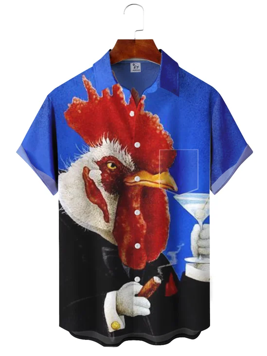 ROYAURA Blue Cock Printing Casual Comfortable-Blend Shirts