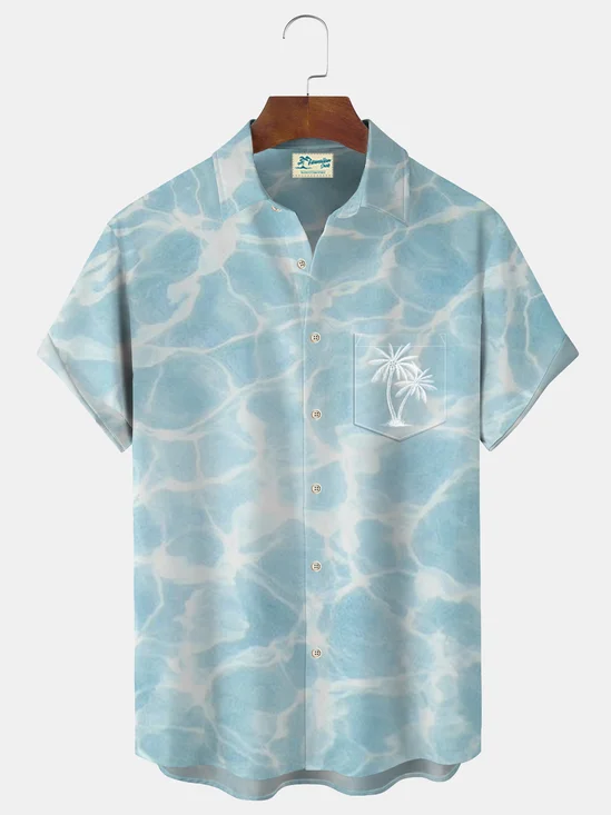 Royaura Water Ripple Print Beach Men's Hawaiian Oversized Shirt with Pockets Wrinkle Free Shirt