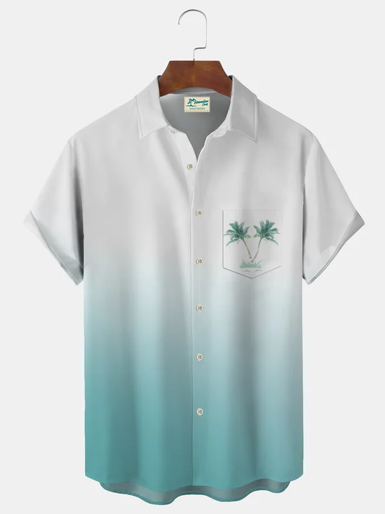 Royaura Gradient Coconut Print Beach Men's Hawaiian Oversized Pocket Shirt