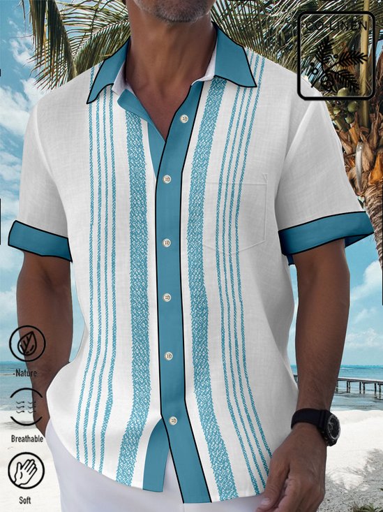 Royaura Comfortable Stripe Contrast Color Oversized Vacation Aloha Shirt