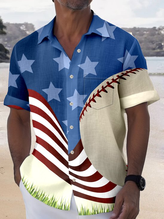 Royaura Golf Flag Print Beach Men's Hawaiian Oversized Shirt with Pockets