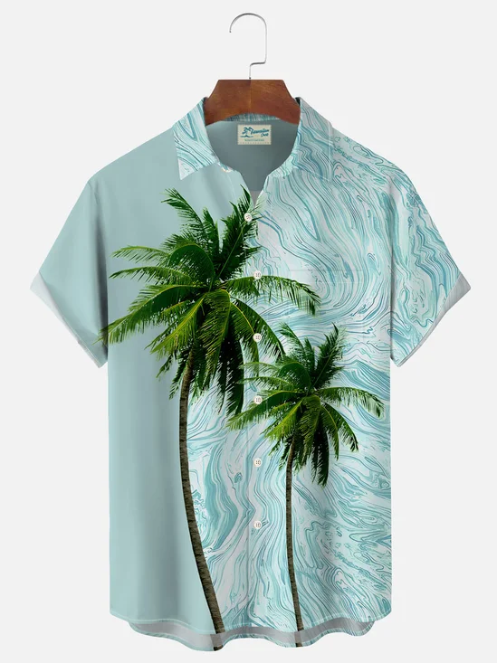 Royaura Hawaiian Coconut Tree Texture Print Men's Button Pocket Short Sleeve Shirt