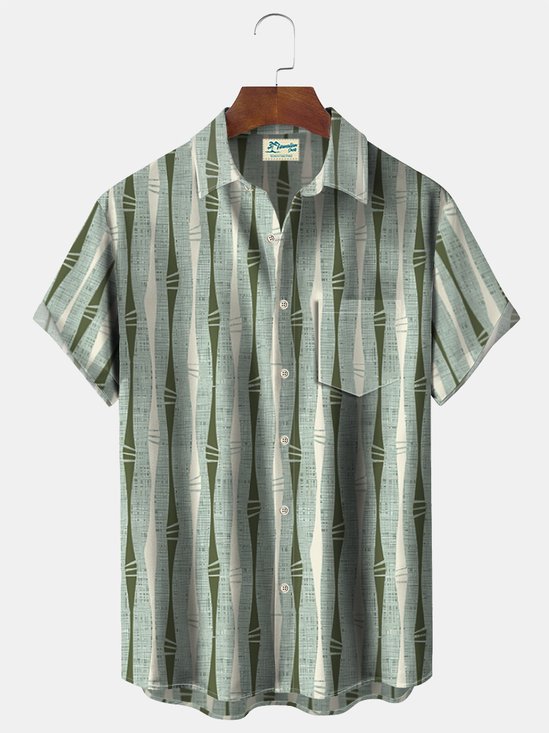 Royaura Medieval Bamboo Plant Print Beach Men's Hawaiian Oversized Shirt with Pockets