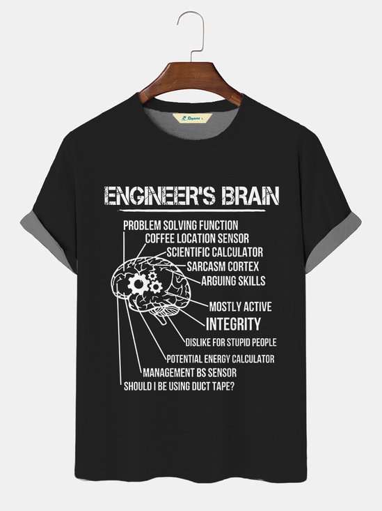 Men's Engineer's Brain Problem-Solving Function Coffee Location Sensor Funny Graphic Printing Text Letters Comfortable T-Shirt