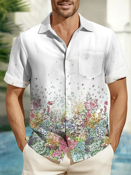 Royaura Floral Print Beach Men's Hawaiian Oversized Shirt with Pockets