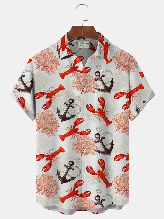 Royaura Hawaii Lobster Anchor Print Men's Button Pocket Shirt