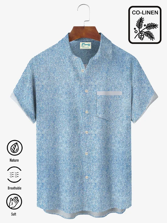 Royaura Basic Denim Faux Textured Print Men's Button Pocket Shirt