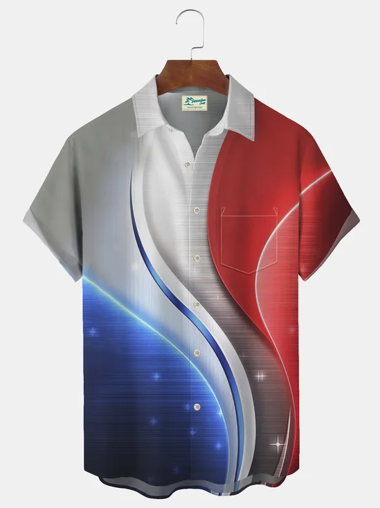 Royaura Flag Ombre Print Beach Men's Hawaiian Oversized Shirt with Pockets