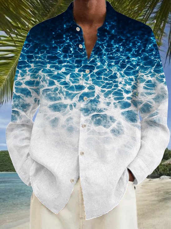 Royaura Nature  Fiber Shirt Water Ripple Print Casual Men's Hawaiian Beach Vacation Oversized Long Sleeve Shirt