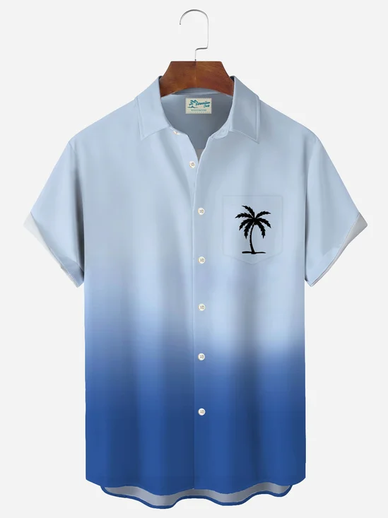 Royaura Hawaiian Coco Gradient Print Men's Button Pocket Shirt