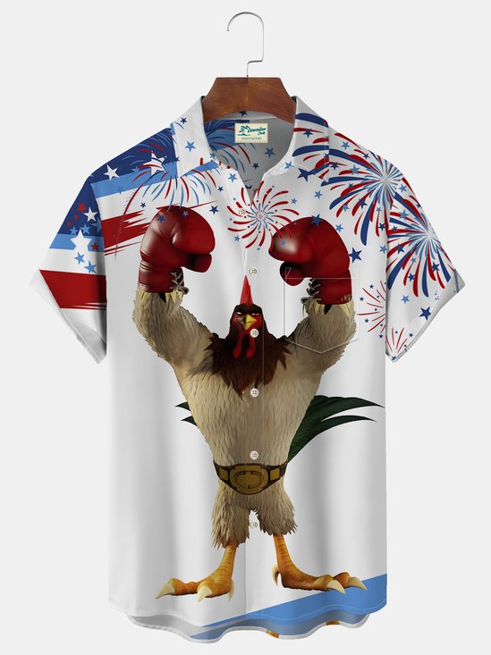 Royaura Flag Boxing Cock Print Beach Men's Hawaiian Oversized Shirt with Pockets