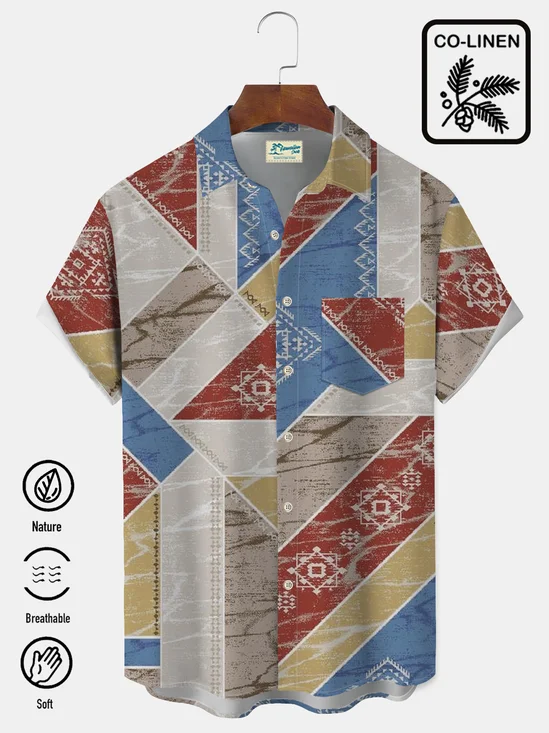 Royaura® Retro Medieval Geometric Men's Camp Shirt Stretch Breathable Comfort Pocket Shirt