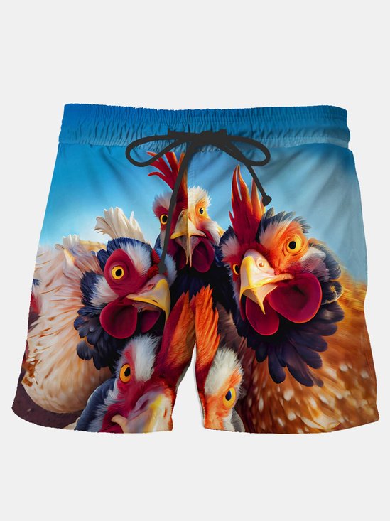 Royaura Vintage Rooster Print Men's Moisture Wicking Quick Dry Swim Trunks Board Shorts