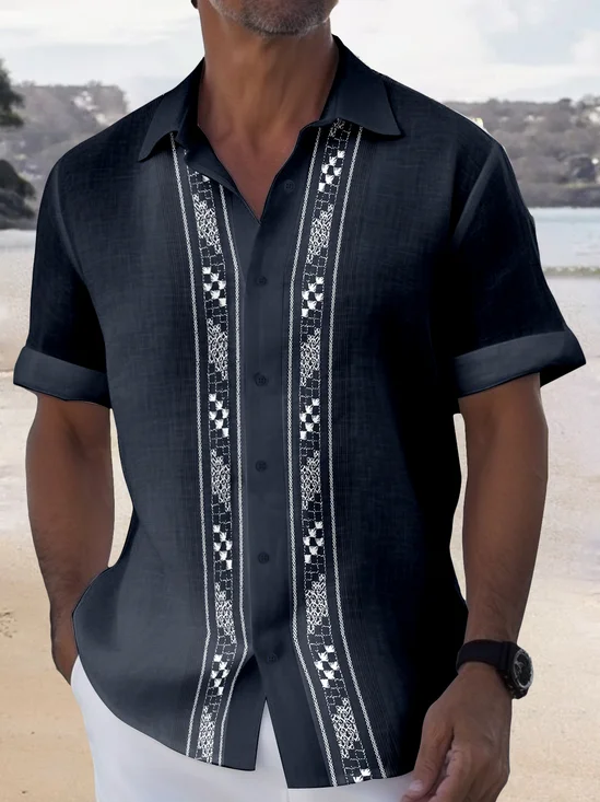 Royaura  Guayabera Casual Men's Vacation Big and Tall Short Sleeve Shirt