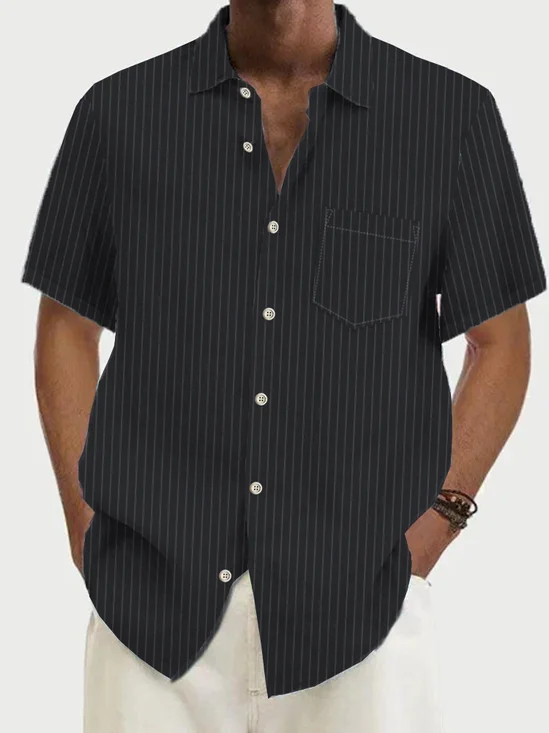 Royaura Casual Basics Striped Print Beach Men's Hawaiian Oversized Short Sleeve Shirt with Pockets