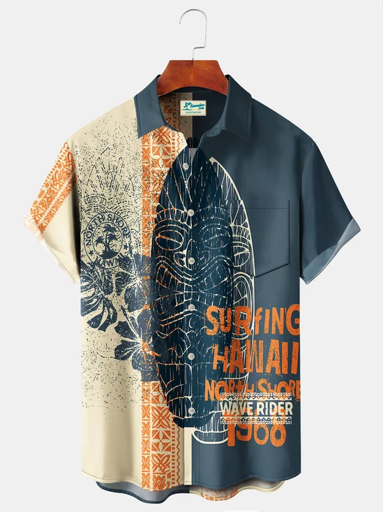 Royaura Beach Vacation Tiki Totem Men's Hawaiian Shirts Surfboard Stretch Plus Size Aloha Camp Shirts
