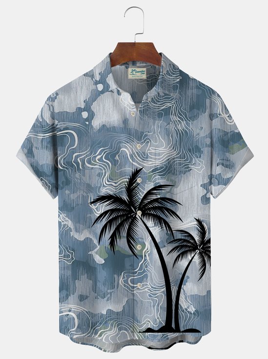 Royaura Hawaiian Coconut Texture Print Men's Button Pocket Shirt