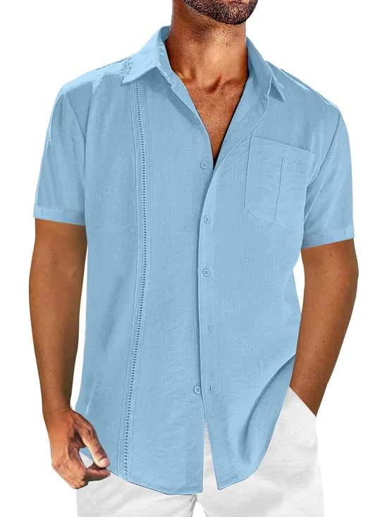 Royaura Comfortable Basics Men's Breast Pocket Button Short Sleeve Shirt