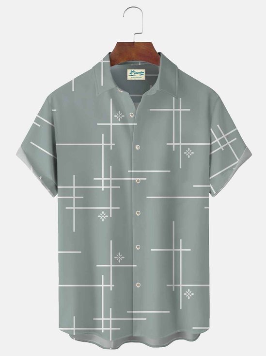 Royaura 50's Mid Century Geometric Men's Hawaiian Shirts Stretch Plus Size Aloha Camp Button Shirts