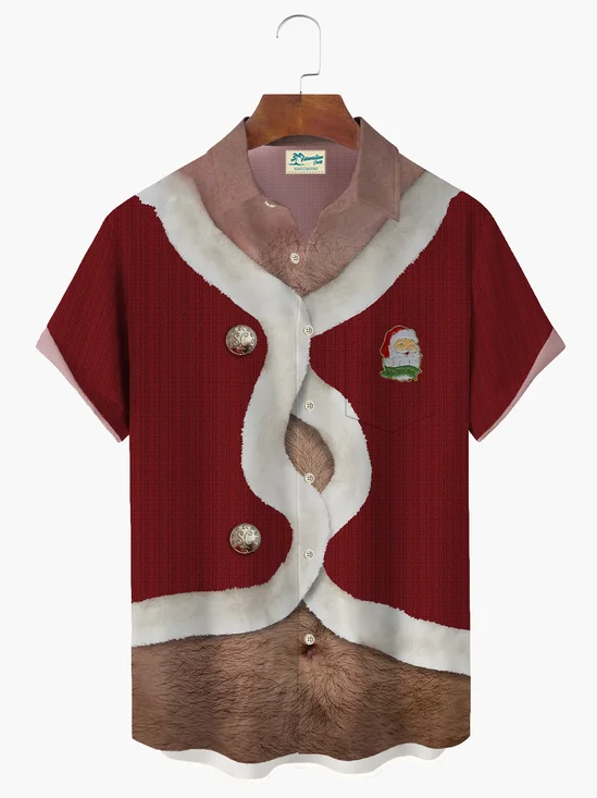 Royaura Fun Santa Sweater Men's Hawaiian Oversized Shirt with Pockets