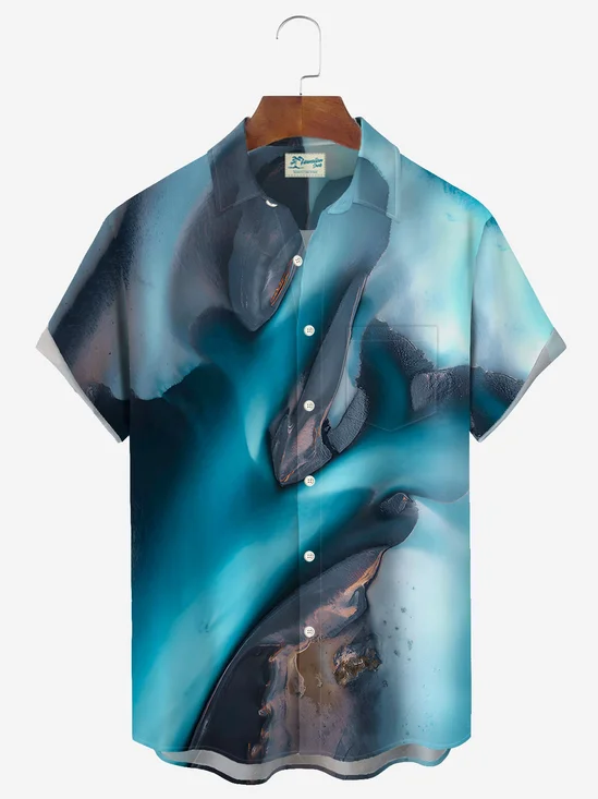 Royaura Gradient Art Texture Print Men's Button Pocket Short Sleeve Shirt