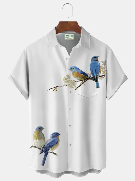 Royaura Casual Bird Print Beach Men's Hawaiian Oversized Short Sleeve Shirt with Pockets