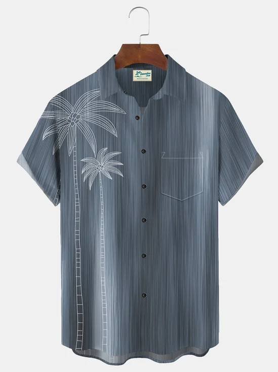 Royaura Ombre Coconut Tree Print Beach Men's Hawaiian Oversized Short Sleeve Shirt with Pockets