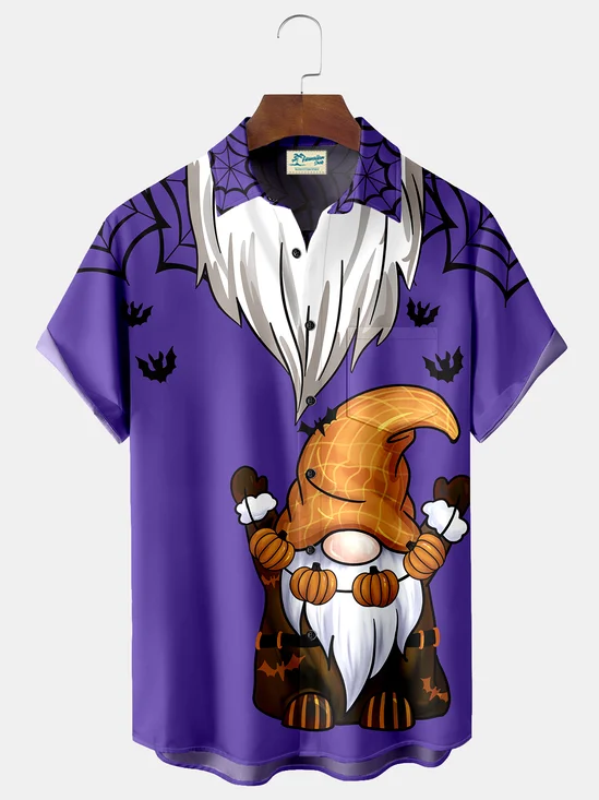 Royaura  Halloween Gnome Print  Men's Hawaiian Oversized Shirt with Pockets