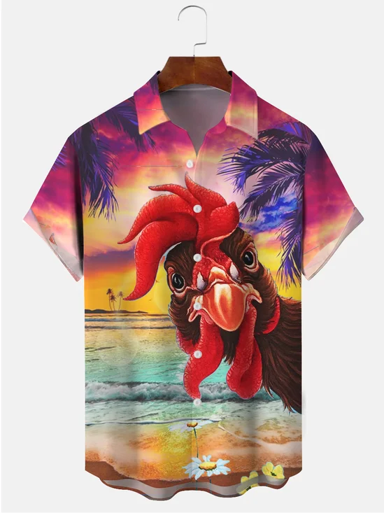 Royaura Hawaii Chicken Multicolor Comfortable-Blend Casual Plus Size Shirts