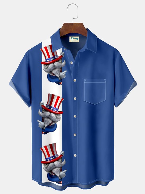 Royaura Flag Gnome Print  Men's Hawaiian Oversized Shirt with Pockets