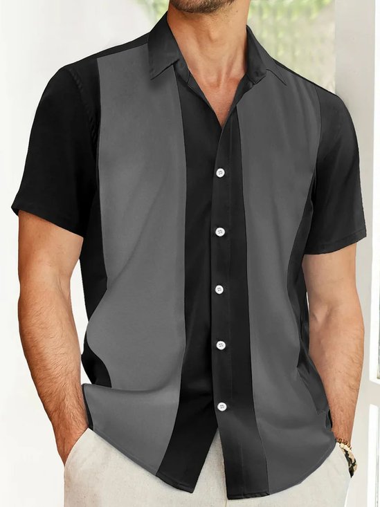 Royaura Men's Vintage  Custom Bowling Jerseys Shirts Striped Wrinkle Free Plus Size Aloha Shirts