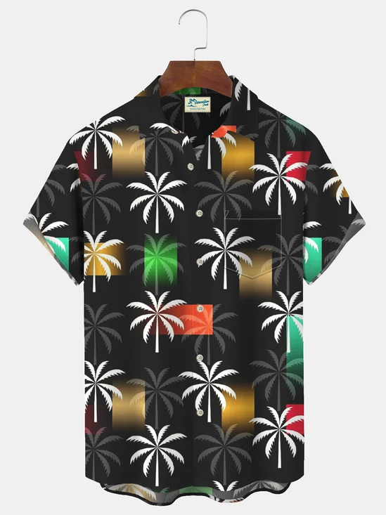 Royaura Vintage Coconut Tree Print Beach Men's Hawaiian Oversized Short Sleeve Shirt with Pockets