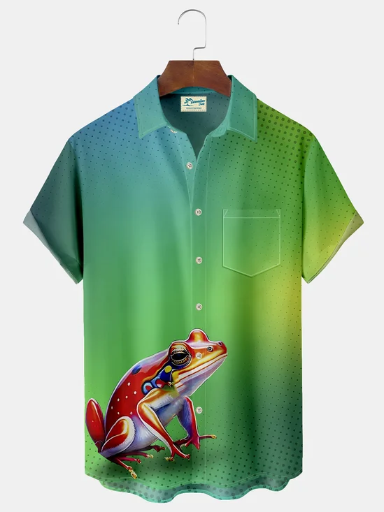 Royaura Gradient Polka Dot Frog Print Men's Hawaiian Oversized Shirt with Pockets