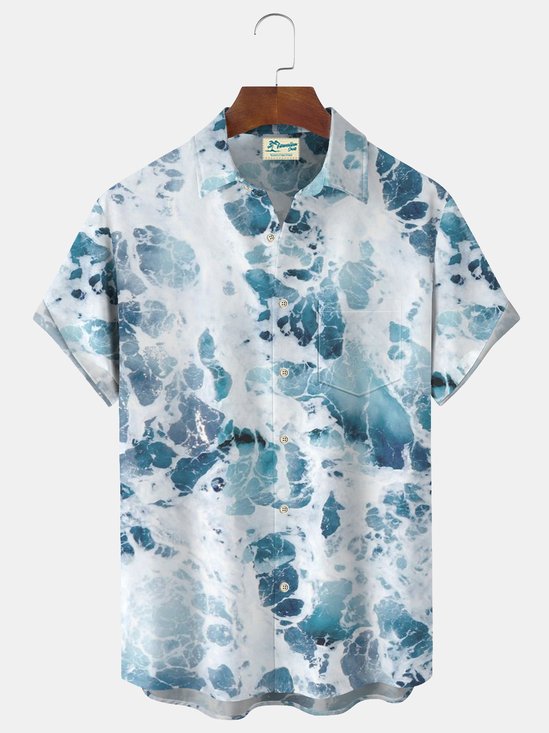 Royaura Water Ripple Ocean Print Beach Men's Hawaiian Oversized Short Sleeve Shirt with Pockets