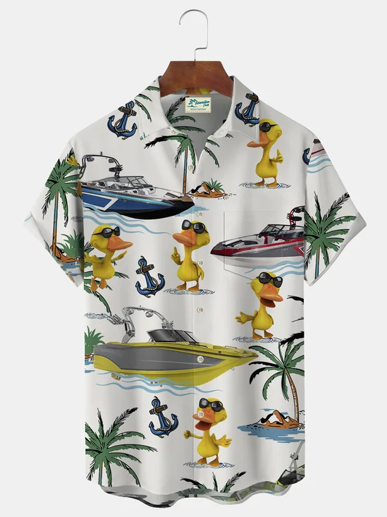 Royaura Funny Duck Print Beach Men's Hawaiian Oversized Short Sleeve Shirt with Pockets