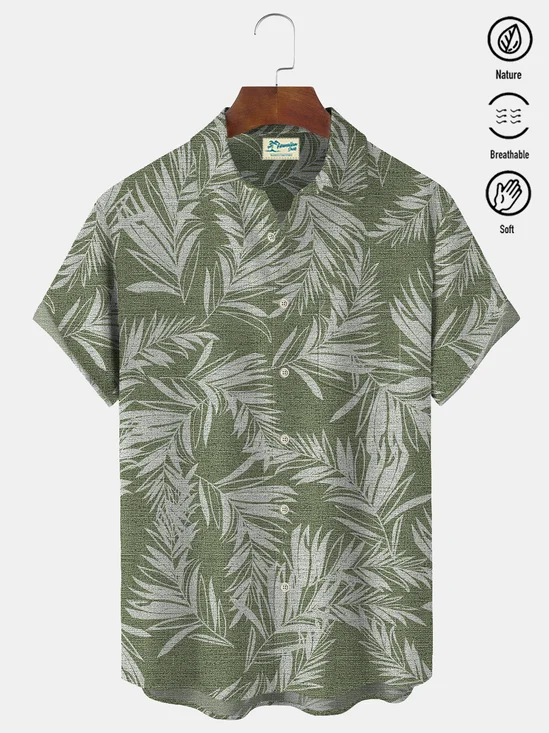 Royaura Botanical Print Beach Men's Hawaiian Oversized Short Sleeve Shirt with Pockets