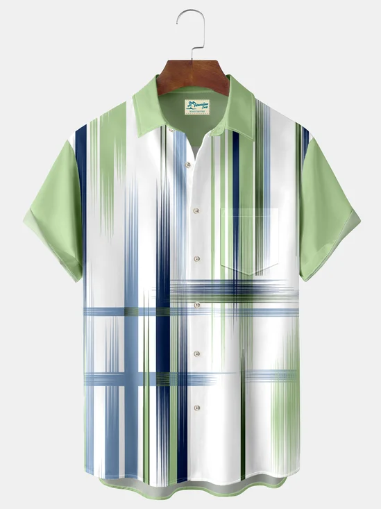 Royaura Basic Gradient Line Print Beach Men's Hawaiian Oversized Shirt with Pockets