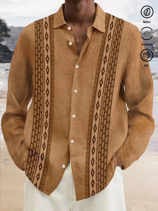 Royaura Vintage Azikot Print Men's Button Long Sleeve Shirt