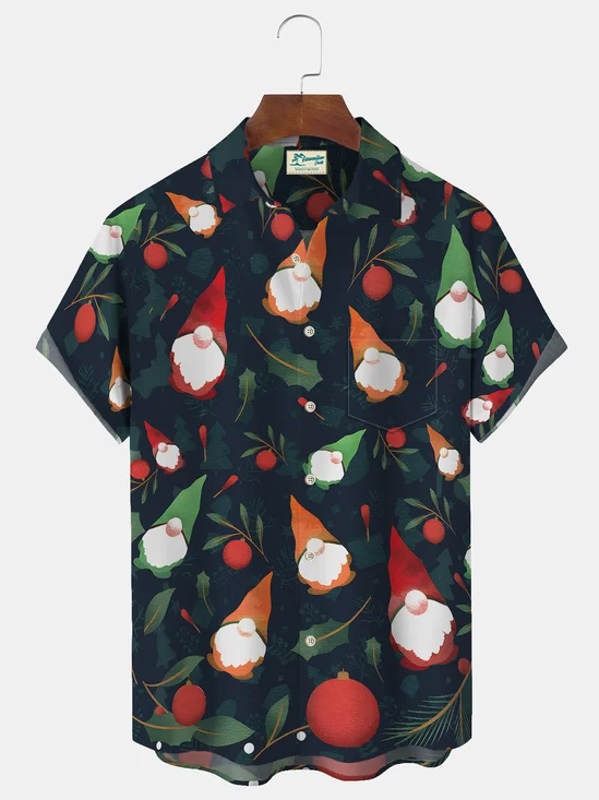 Royaura Christmas Print Men's Button Pocket Short Sleeve Shirt