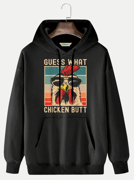 Royaura Men's Guess What? Chicken Butt! Print Basic Drawstring Hoodies