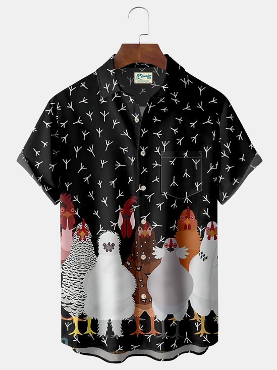 Royaura Happy Thanksgiving Days Turkey Chicken Chicken Hands Premium Print Beach Men's Hawaiian Oversized Shirt with Pockets