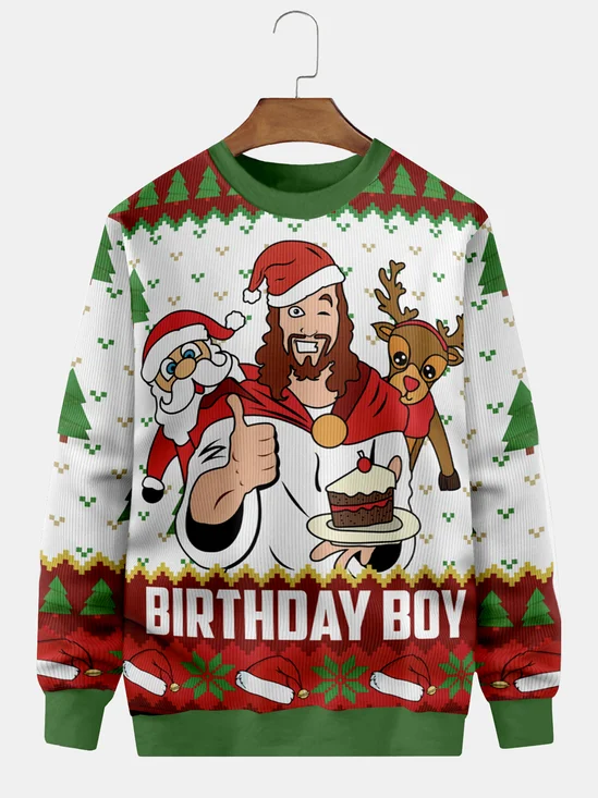 Royaura Men's Jesus Birthday Boy Ugly Christmas Sweatshirt