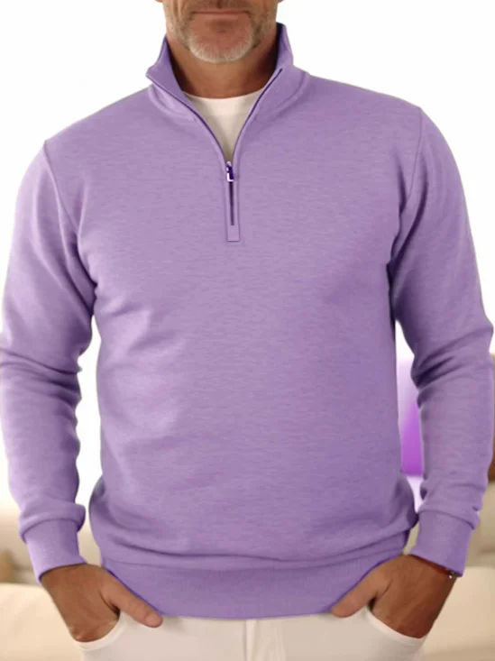 Royaura Stand Collar Half Zip Khaki Men's Pullover Sweatshirts Easy to Wear Stretch Large Size Outdoor Camp Sweatshirts